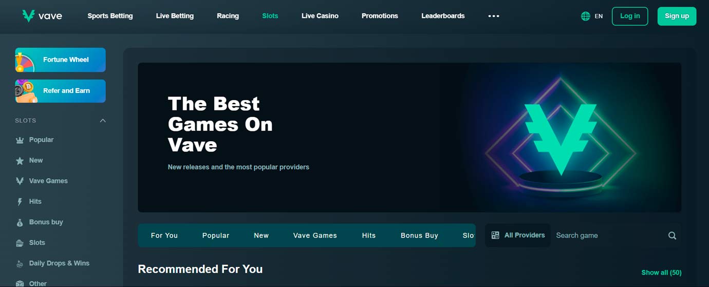 Vave casino game library and new releases